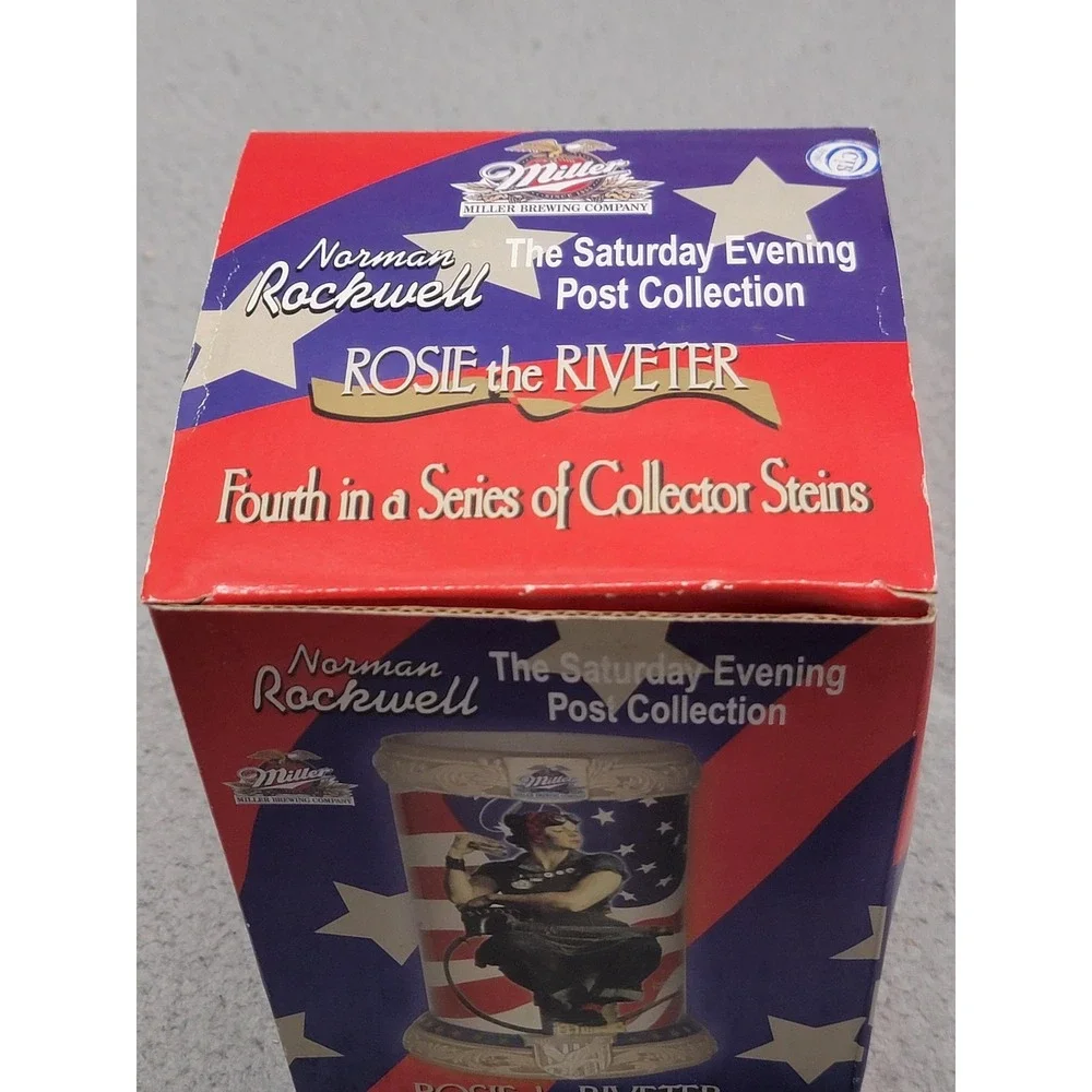 Vintage Miller Norman Rockwell Rosie The Riveter Beer‎ Stein Box COA Patriotic